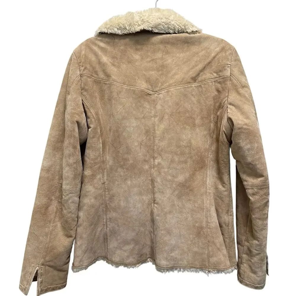 Avanti Vintage 90s Penny Lane Faux Fur Camel Suede Leather Jacket Size Large - Picture 3 of 10